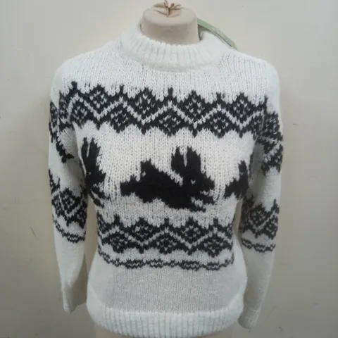 DIVIDED WHITE/BLACK KNIT JUMPER - XS