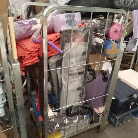 CAGE OF ASSORTED HOUSEHOLD GOODS AND PRODUCTS TO INCLUDE; YOGA MATS, TRAVEL CABIN BAGS, YOGA BLOCK ETC - CAGE NOT INCLUDED