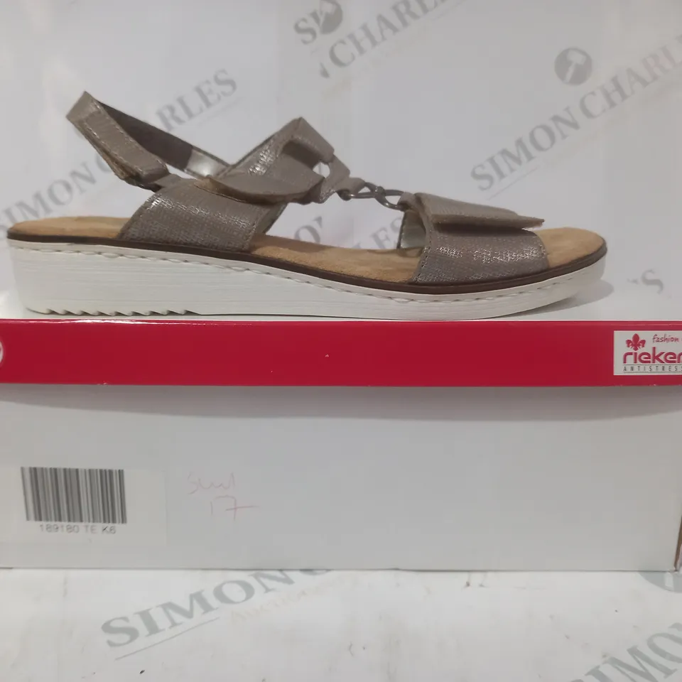 BOXED PAIR OF RIEKER OPEN TOE SANDALS IN BEIGE SIZE 6