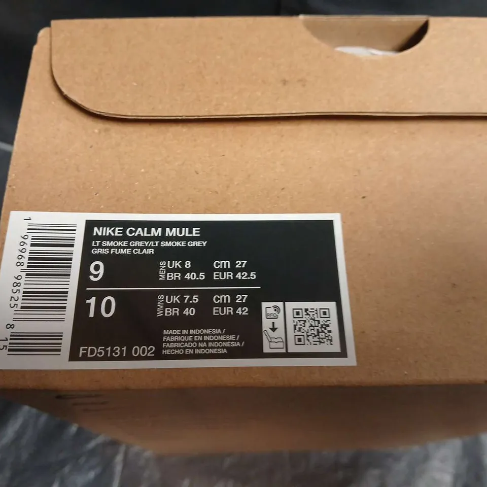 BOXED PAIR OF NIKE CALM MULE - LIGHT SMOKE GREY, UK 8 (MEN'S)