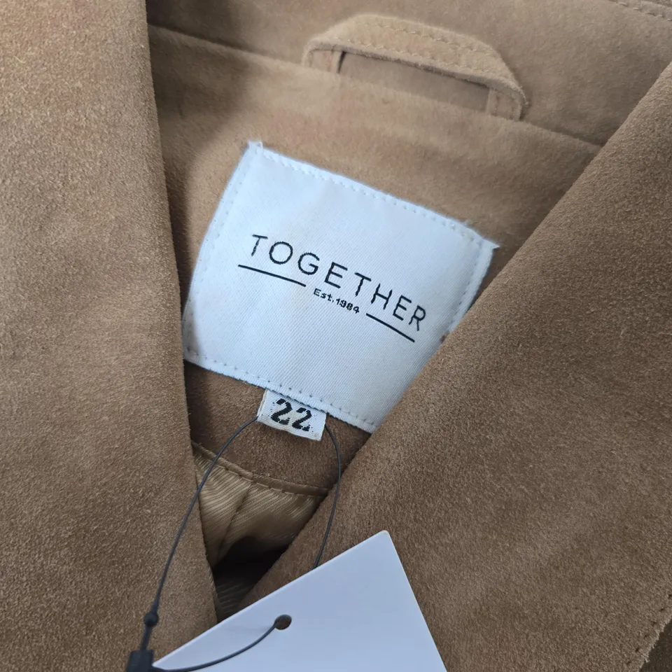 TOGETHER SUEDE JACKET IN TAN - SIZE 22