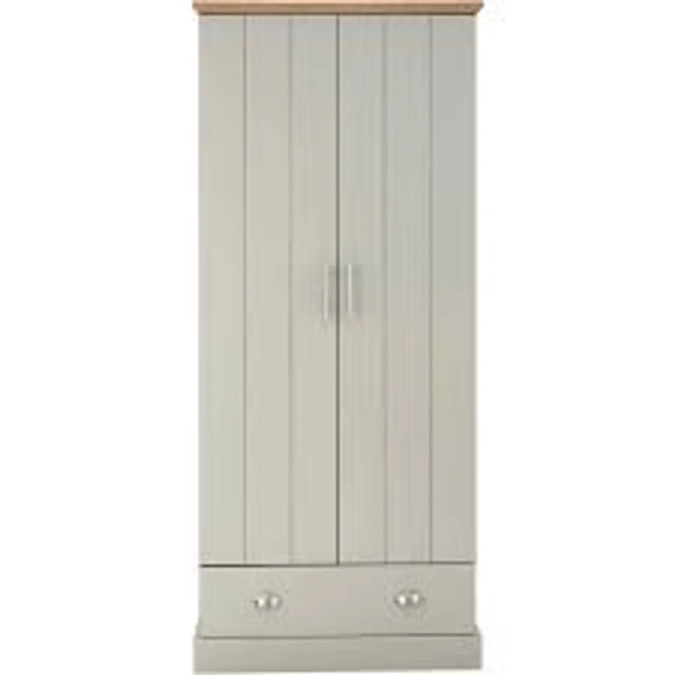 BOXED GFW KENDAL 2 DOOR SINGLE DRAWER GREY WARDROBE (2 BOXES)