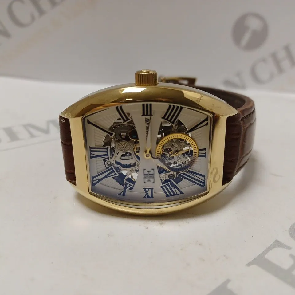 EARNSHAW PART SKELETON BROWN LEATHER STRAP WRISTWATCH