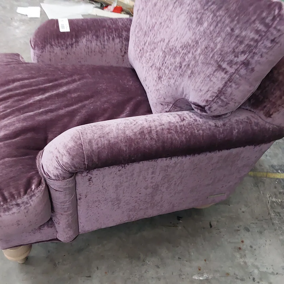 QUALITY BRITISH DESIGNER LOUNGE Co. EASY CHAIR AUBERGINE CRUSHED VELVET 