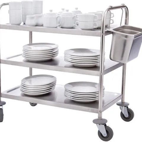 BOXED VOGUE STAINLESS STEEL 3 TIER CLEARING TROLLEY LARGE
