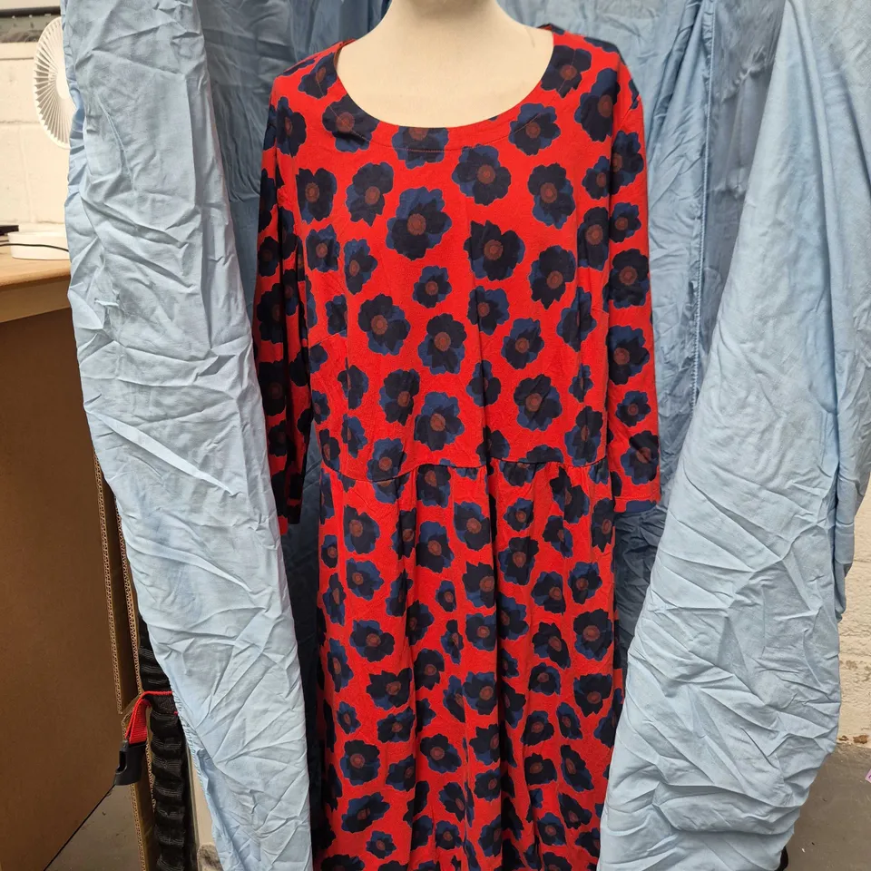 SEASALT CORNWALL EMILY DRESS INKY ANEMONE TOMATO – UK 24, RED FLORAL PRINT, MODAL & ORGANIC COTTON