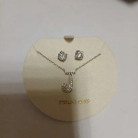 DIAMONIQUE 1.9CT TW INITIAL PENDANT & EARRING SET IN BAUBLE STERLING SILVER 