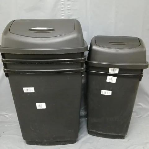 5 BLACK PLASTIC BINS IN VARIOUS SIZES TO INCLUDE 50L & 25L