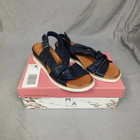 MODA IN PELLE OLANNA NAVY LEATHER TWISTED STRAP WEDGE SANDAL - 6