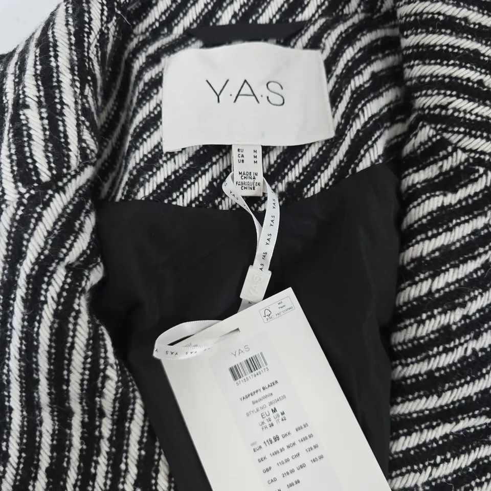 Y.A.S STRIPED BLAZER – WOMEN'S, SIZE M (EU) – BLACK & WHITE