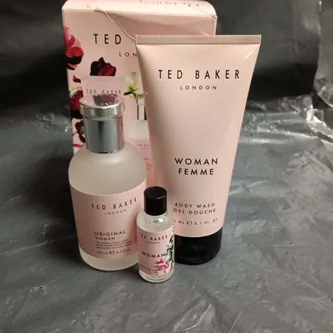 TED BAKER LONDON WOMAN FEMME GIFT SET - BODY WASH, ORIGINAL WOMAN LOTION & MINI EDT