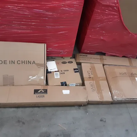 PALLET OF ASSORTED PRODUCTS TO INCLUDE NICREW AQUARIUM LIGHT, AQUDARMIS LADDER, ZHENDE MEDICAL MASKS, FEMOR,  NEW UPGRADE PADDLING POOL