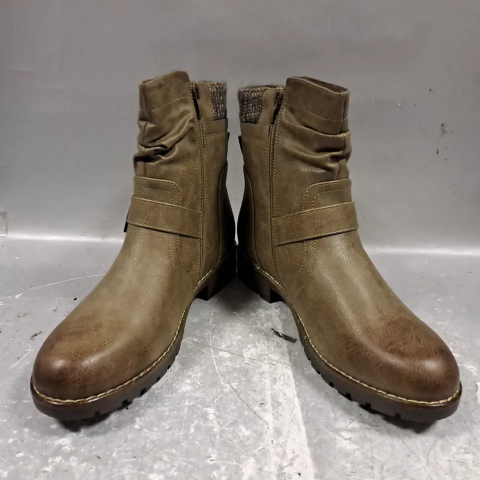 BOXED PAIR OF LOTUS ANKLE BOOTS IN TAUPE UK SIZE 8