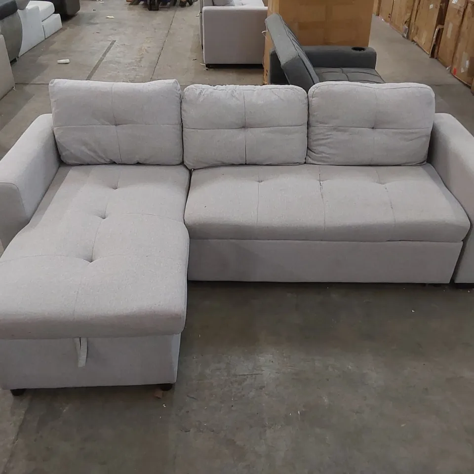 DESIGNER LIGHT GREY FABRIC UPHOLSTERED OTTOMAN CHAISE STORAGE SOFA