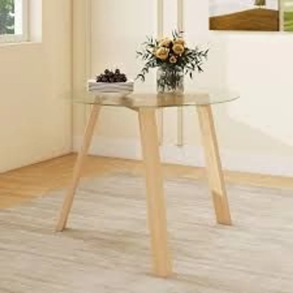 BOXED COSTWAY 4 SEATER ROUND GLASS DINING TABLE NATURAL