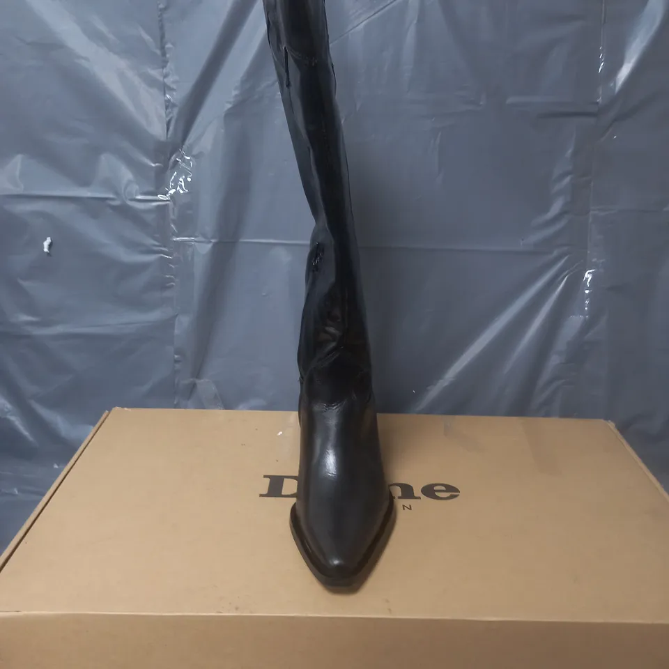 DUNE LONDON 484TENNESS LEATHER HIGH LEG WESTERN BOOTS BLACK SIZE 6