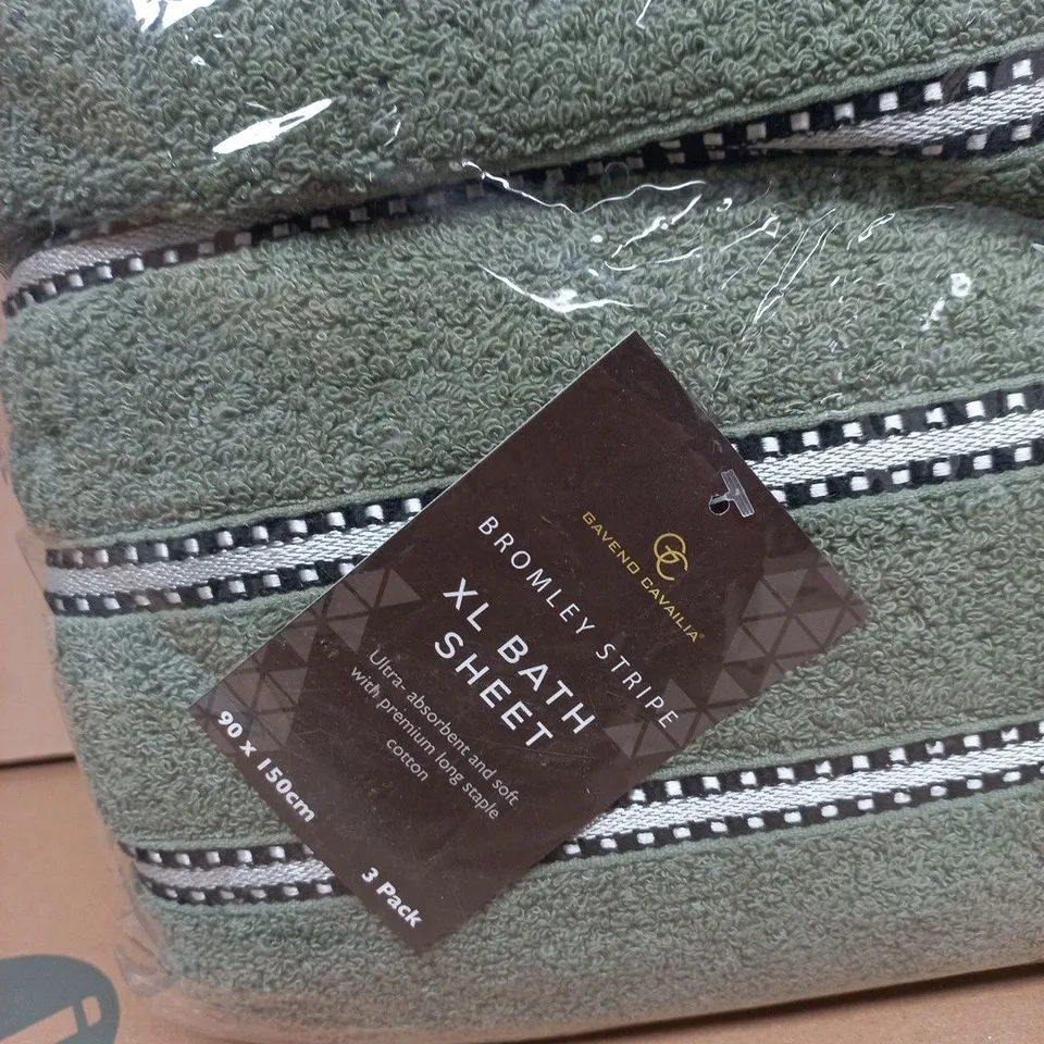BROMLEY STRIPE XL BATH SHEET – 3 PACK (90 X 150 CM) – GREEN
