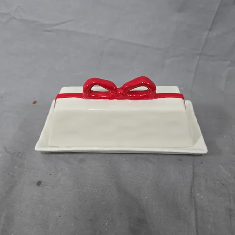 ANTHROPOLOGIE BOW DESIGN BUTTER DISH 