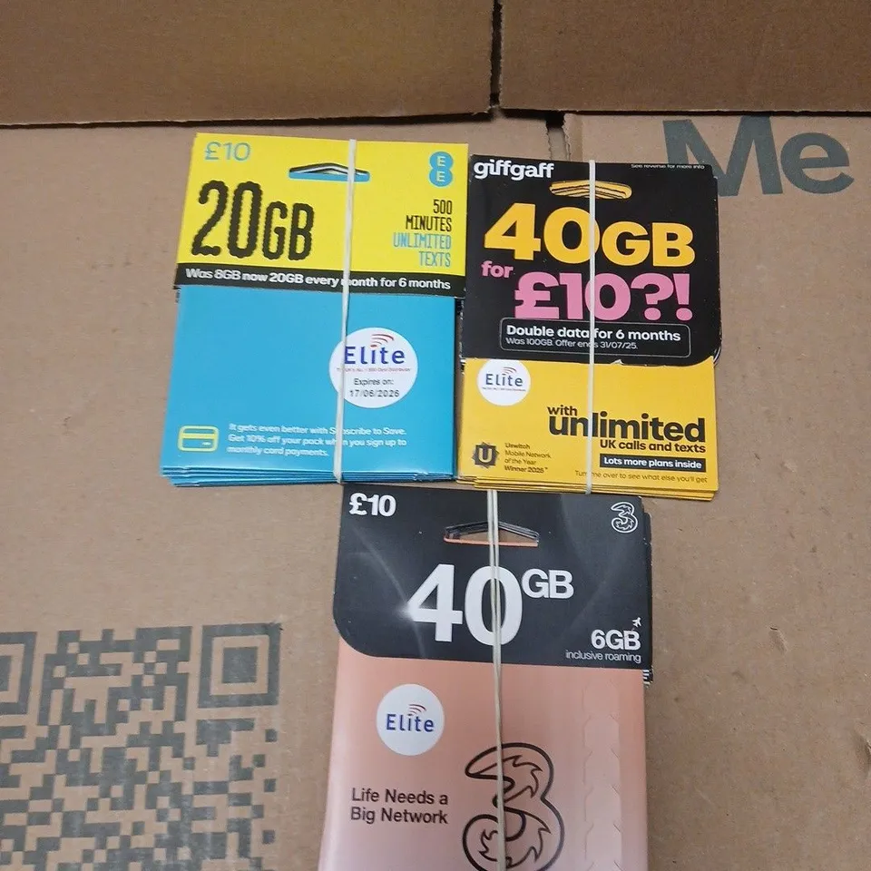 LARGE QUANTITY OF ASSORTED MOBILE SIM CARDS TO INCLUDE GIFFGAFF, 3, EE ETC