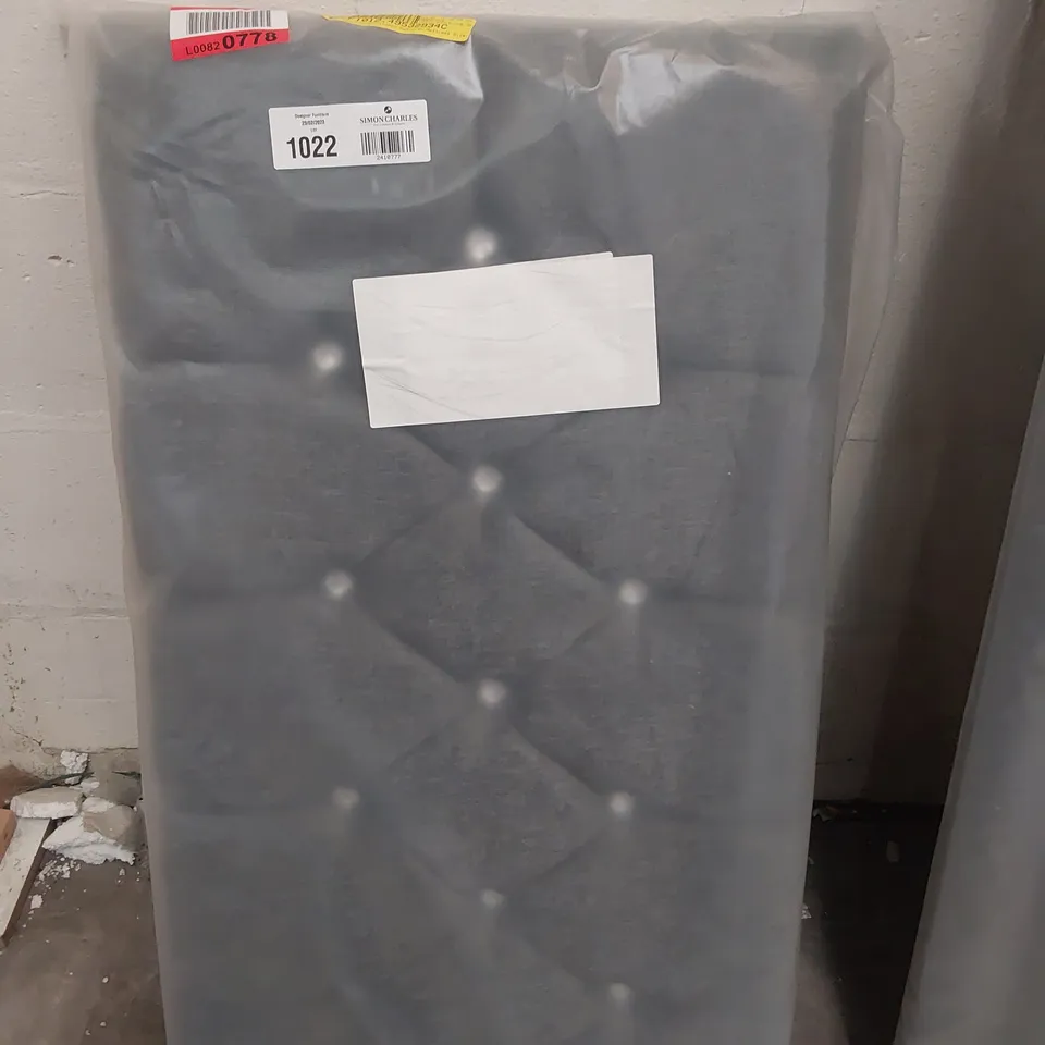 BAGGED DESIGNER JUDD UPHOLSTERED SINGLE HEADBOARD GREY FABRIC 