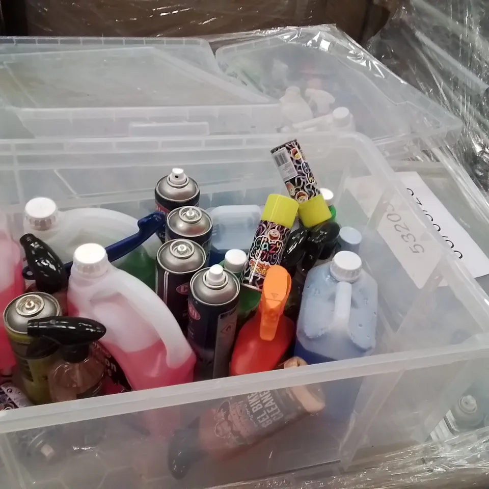 PALLET CONTAINING A LARGE QUANTITY OF ASSORTED LIQUID BASE PRODUCTS TO INCLUDE;DE-ICER,WEEDKILLER,GEL BIKE CLEANER 