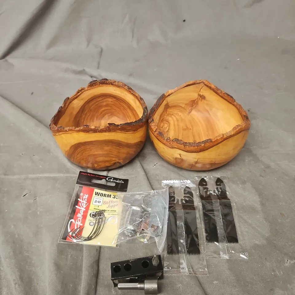 APPROXIMATELY 15 ASSORTED ITEMS TO INCLUDE BOWLS, FISHING HOOKS, ASSORTED DIY ITEMS ETC