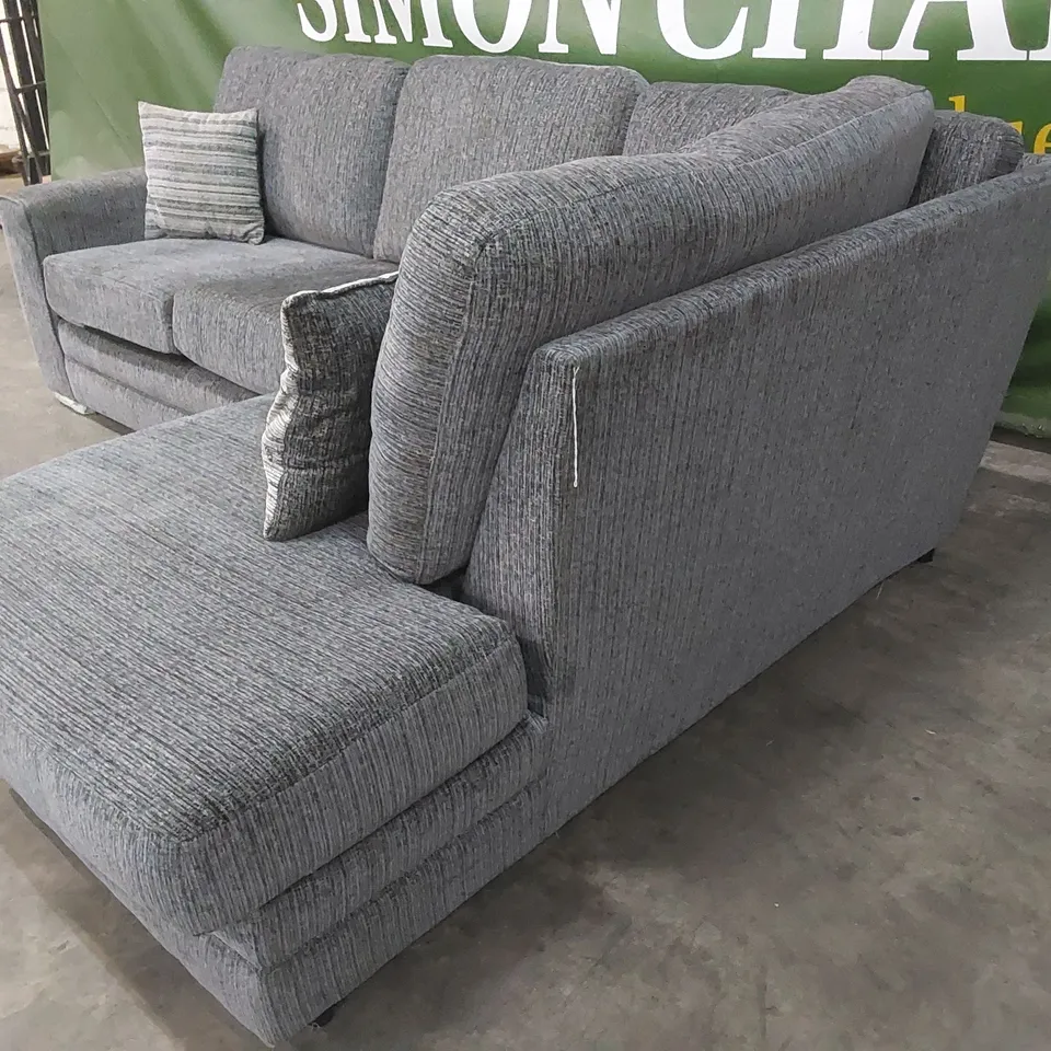 DESIGNER FABRIC UPHOLSTERED CORNER CHAISE SOFA - GREY