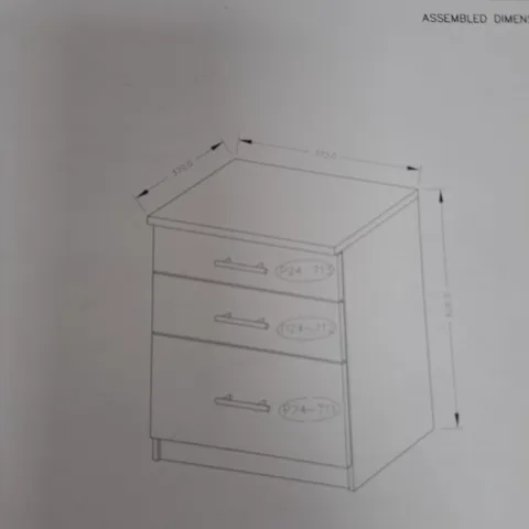 BOXED PRAGUE 3 DRAWER BEDSIDE CABINET - GREY