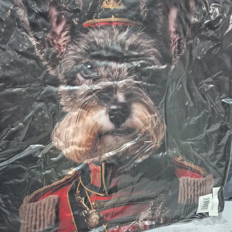 LOT OF 16 AS NEW TOP DOG SCHNAUZER THEMED FILLED CUSHIONS - 45X45CM
