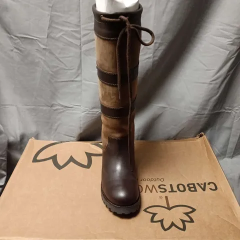 BOXED PAIR CABOTSWOOD WOMEN'S LEATHER KNEE-HIGH BOOTS – BROWN, STRAP DETAILING SIZE EU 38