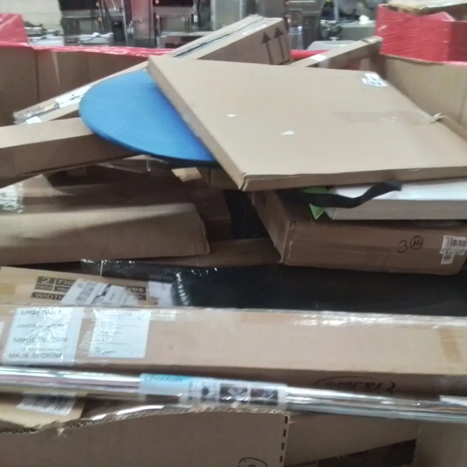 PALLET OF ASSORTED HOUSEHOLD GOODS AND PRODUCTS TO INCLUDE;SOFT TIP DARTBOARD,CEILING LIGHT WITH FAN,RETRACTABLE GATE