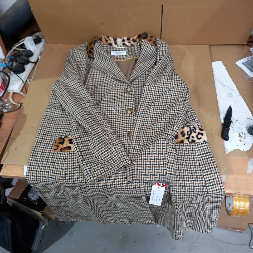 HELENE BERMAN SINGLE BREASTED CHECK COLLEGE COAT - BROWN - UK 20