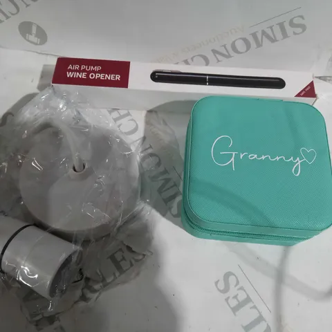 APPROX 20 HOUSEHOLD ITEMS TO INCLUDE CEILING LIGHT, AIR PUMP WINE OPENER, GRANNY JEWELLERY CASE