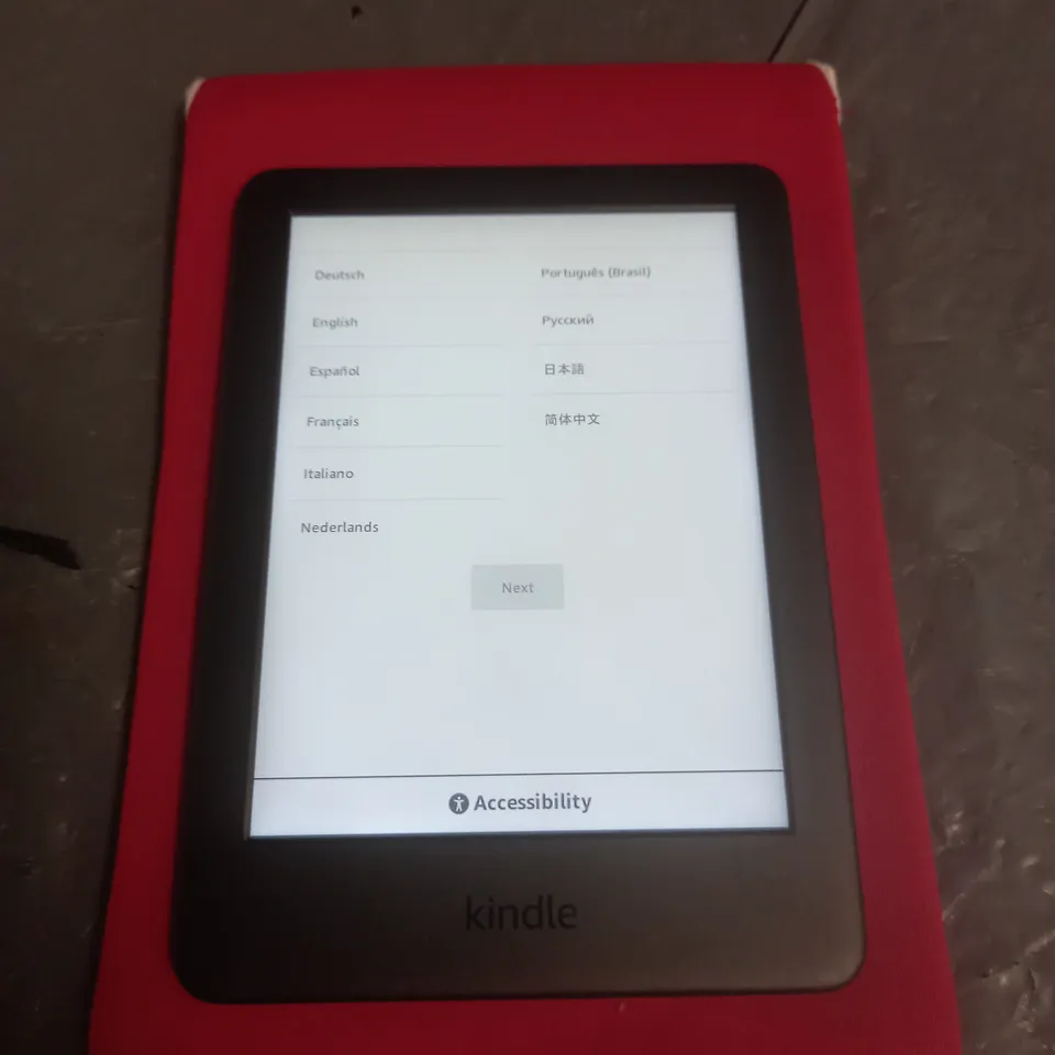 UNBOXED KINDLE JPG29R E-READER IN RED POUCH