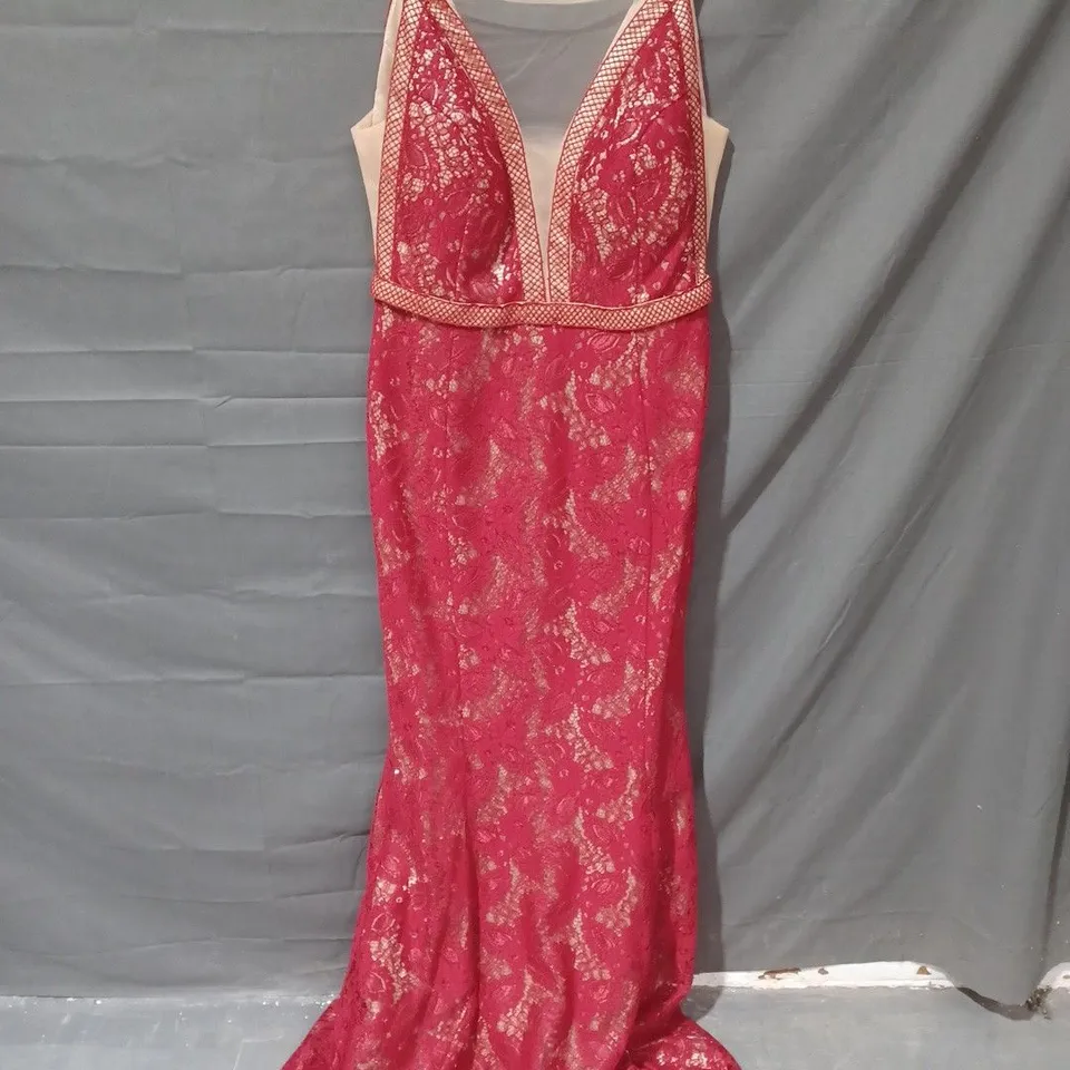 ENVIE FLORAL LACE BACK ZIP DRESS IN RED - SIZE 4