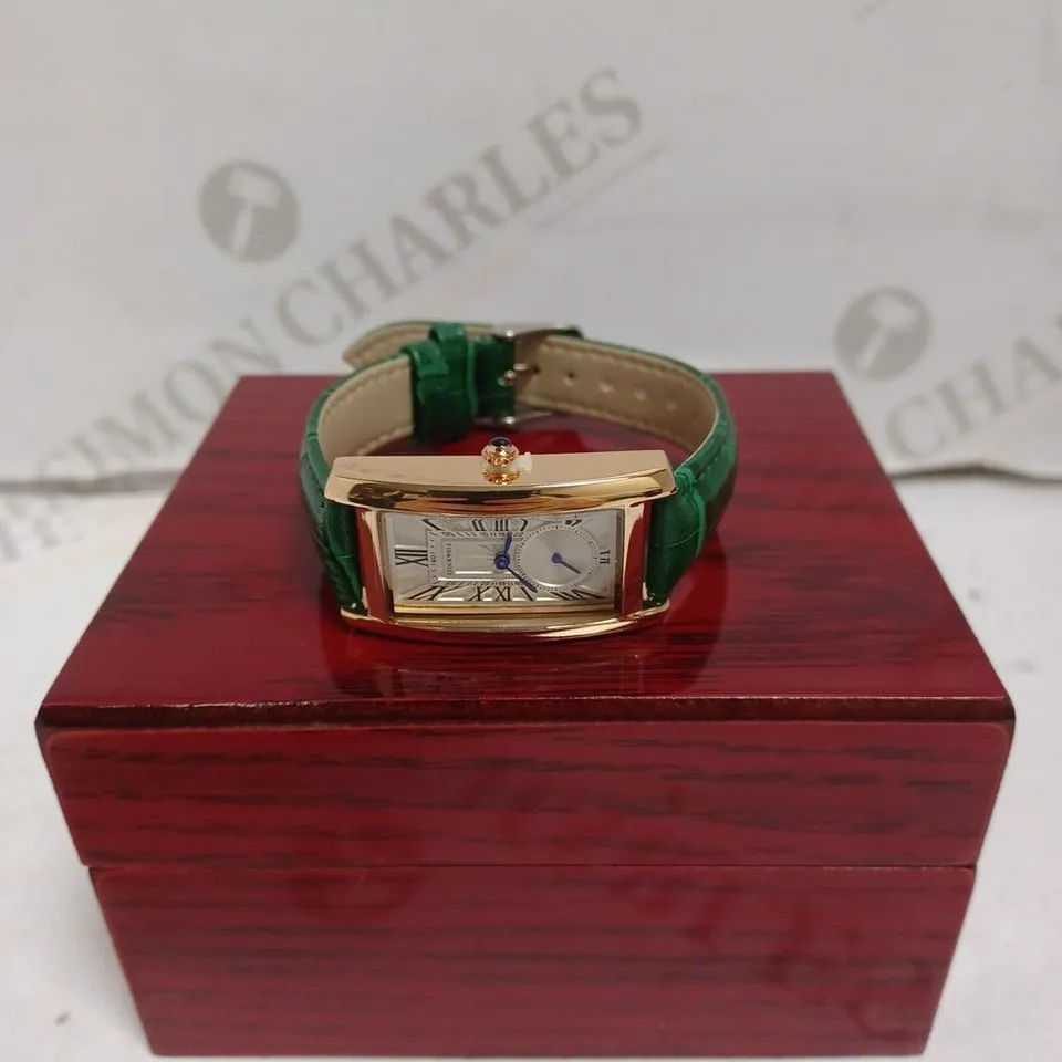 LADIES STOCKWELL WATCH – TEXTURED DIAL WITH SUB DIAL MINUTE HAND – GREEN LEATHER STRAP 