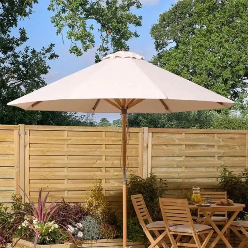 BOXED ROWLINSON ASHDOWN WOODEN GARDEN PARASOL - 2.2M - ASHPAR22