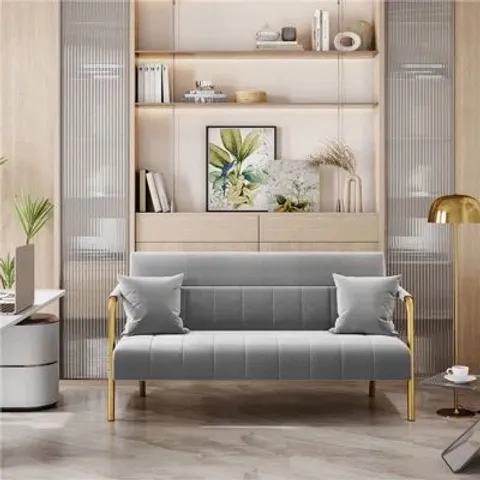 BOXED COLOR 2 SEATER LIGHT GREY UPHOLSTERED SOFA