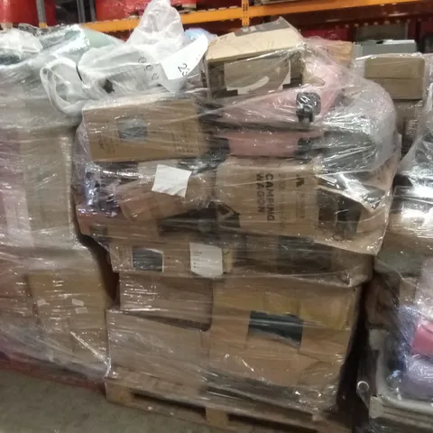 PALLET OF ASSORTED E-COMMERCE GOODS AND PRODUCTS TO INCLUDE; CAMPING WAGONS, SUITCASES/CABIN BAGS, FLOOR FAN ETC