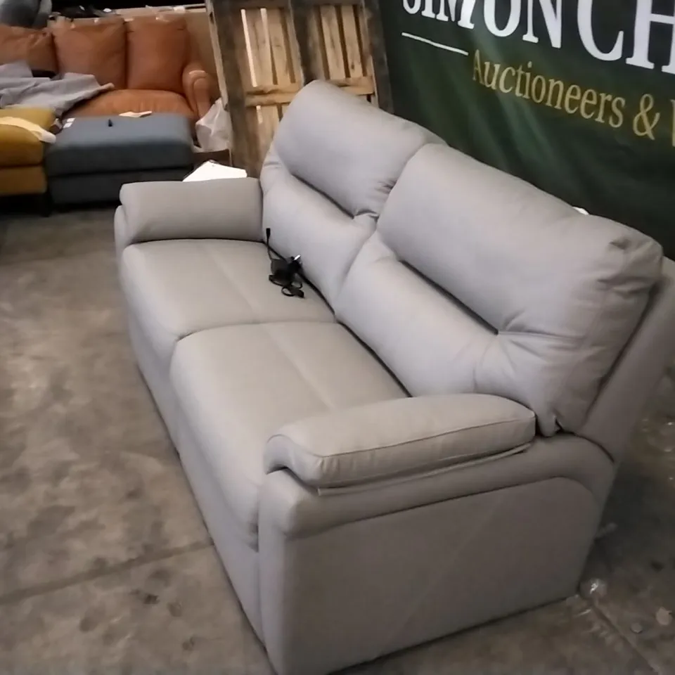 QUALITY BRITISH DESIGNED & MANUFACTURED G PLAN LIGHT GREY LEATHER 3 SEATER SOFA