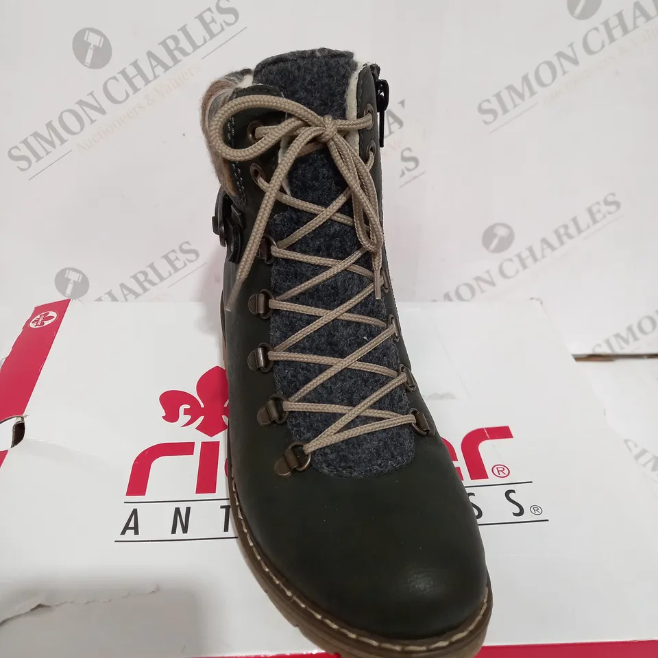 RIEKER GREEN/MULTI COLOURED LINING HIKING BOOTS - UK SIZE 4