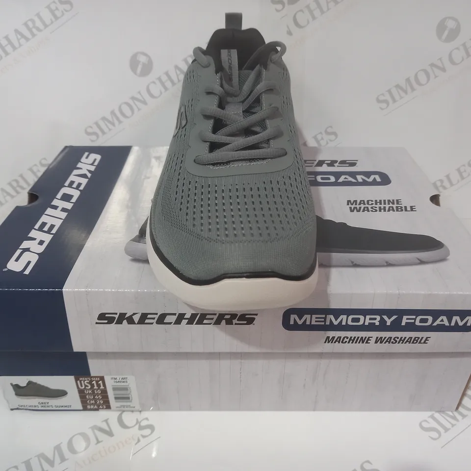 BOXED PAIR OF SKECHERS SHOES IN GREY UK SIZE 10