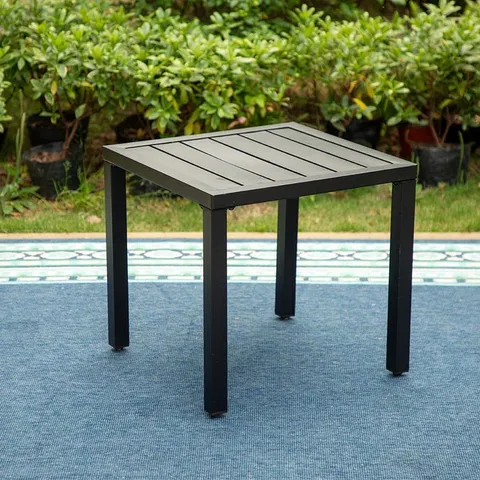 BOXED PHI VILLA 48cm GARDEN PATIO SQUARE SLAT METAL SIDE TABLE