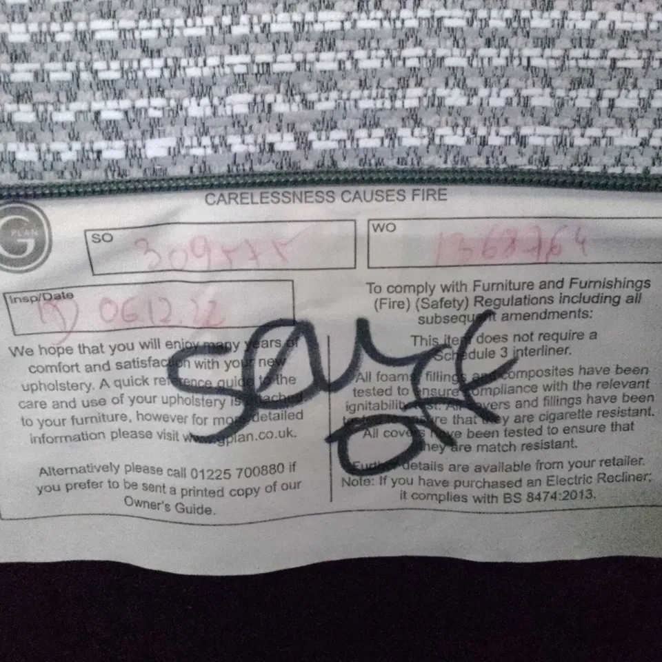 QUALITY DESIGNER G-PLAN RILEY LARGE ELECTRIC RECLINER DBL SOFA - SAHARA SLATE FABRIC 