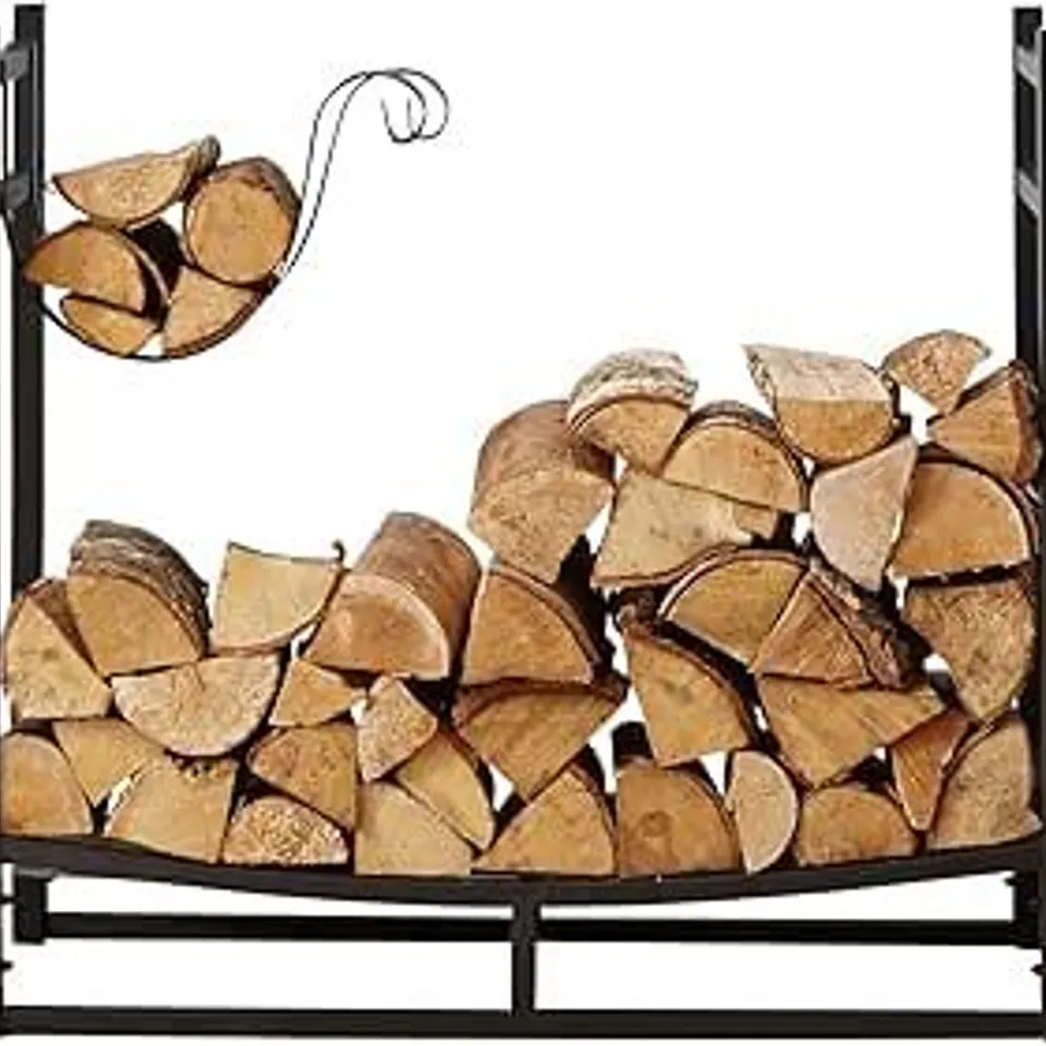 BOXED NEO BLACK INDOOR FIREWOOD LOG RACK WITH HOOKS