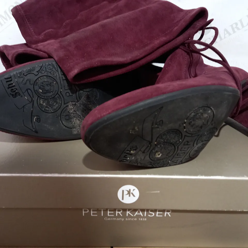 PETER KAISER SUEDE HEELED KNEE HIGH BOOTS, BURGUNDY - SIZE 7