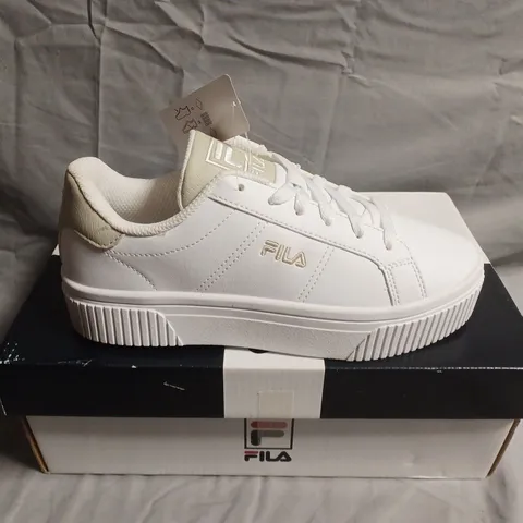 BOXED PAIR OF FILA White Platform Sneakers - UK SIZE 2.5