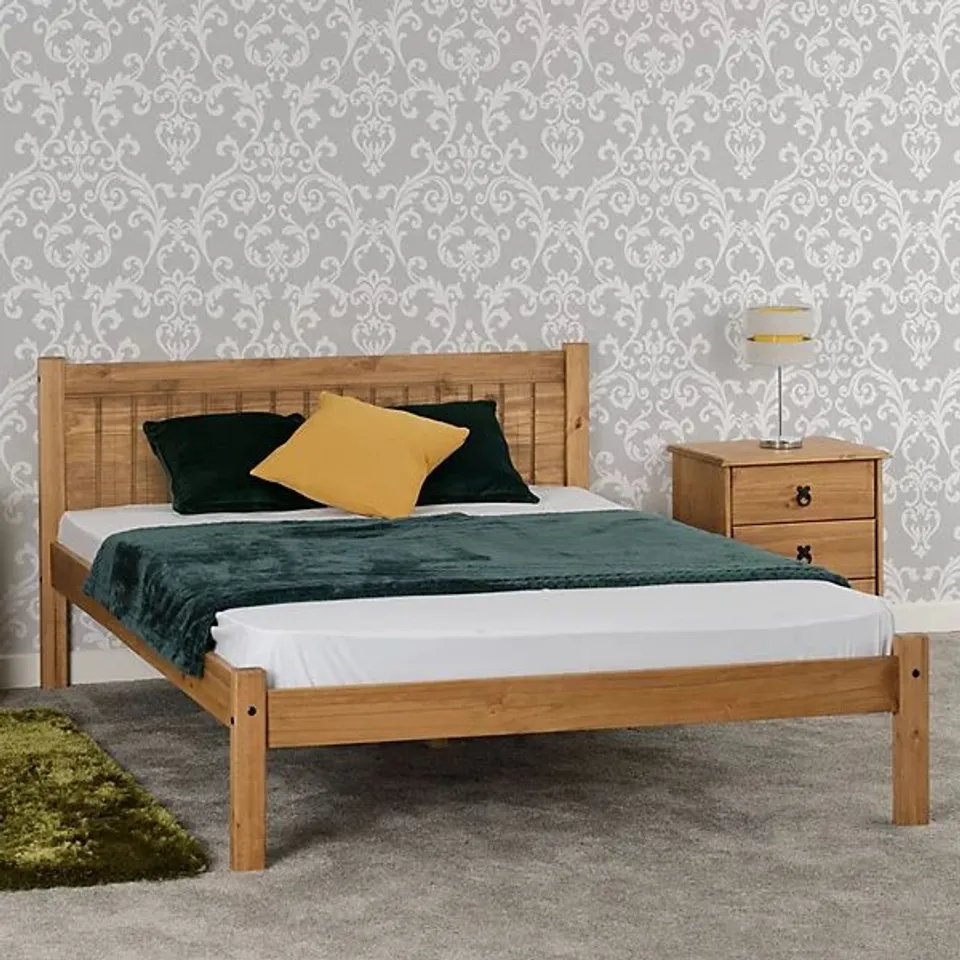 BOXED MAYA SMALL DOUBLE 4FT SOLID DISTRESSED WAX PINE WOOD BED FRAME (2 BOXES)