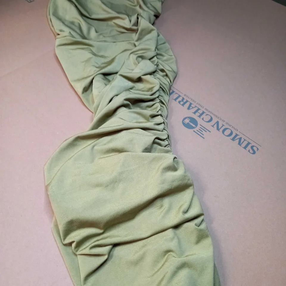 PLT OLIVE SLINKY RUCHED ONE SHOULDER LONGLINE MIDI DRESS - SIZE 12 PETITE