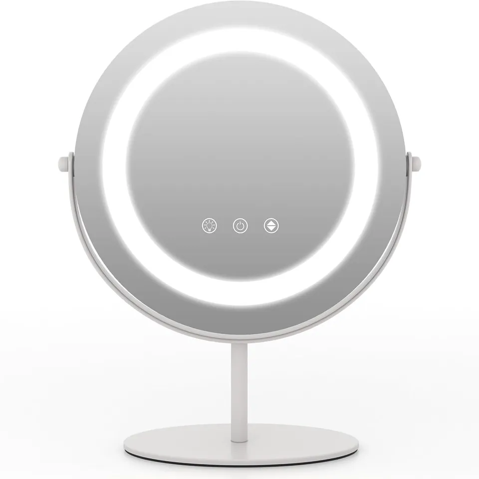 BOXED MULTIGOT MAKEUP MIRROR WITH 3 COLOR LED LIGHT, 25CM VANITY COSMETIC MIRROR WITH SMART TOUCH CONTROL, 360 DEGREE FREE ROTATION TABLETOP MIRROR FOR BEDROOM BATHROOM